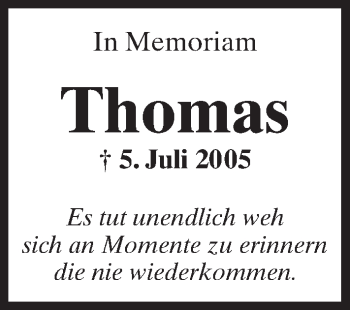 Traueranzeige von Thomas  von  Mainspitze