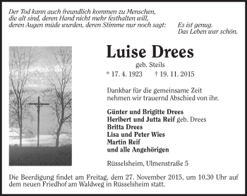 Traueranzeige von Luise Drees von trauer.echo-online.de
