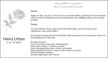 Traueranzeige von Heinz Urban von trauer.echo-online.de