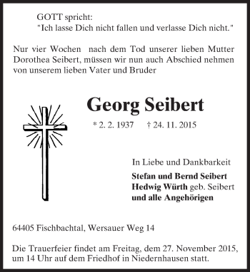 Traueranzeige von Georg Seibert von trauer.echo-online.de