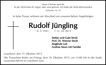 Traueranzeige von Rudolf Jüngling von  Kreisanzeiger