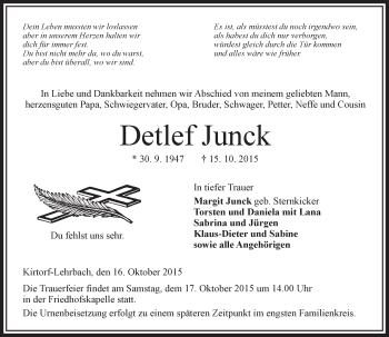 Traueranzeige von Detlef Junck von VRM Trauer