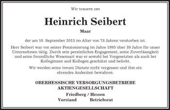 Traueranzeige von Heinrich Seibert von VRM Trauer