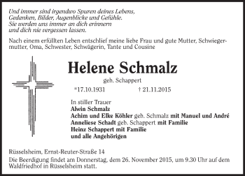 Traueranzeige von Helene Schmalz von trauer.echo-online.de