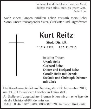 Traueranzeige von Kurt Reitz von trauer.echo-online.de