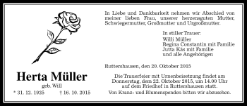Traueranzeige von Herta Müller von  Gießener Anzeiger