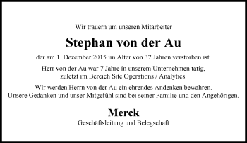 Traueranzeige von Stephan von der Au von trauer.echo-online.de