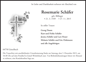 Traueranzeige von Rosemarie Schäfer von trauer.echo-online.de