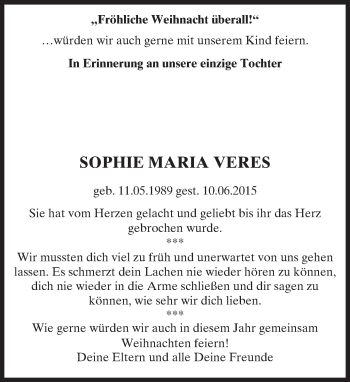 Traueranzeige von Sophie Maria Veres von trauer.echo-online.de