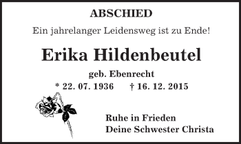 Traueranzeige von Erika Hildenbeutel von trauer.echo-online.de