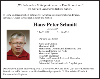 Traueranzeige von Hans-Peter Schmitt von trauer.echo-online.de