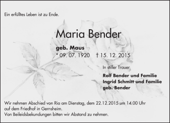 Traueranzeige von Maria Bender von trauer.echo-online.de