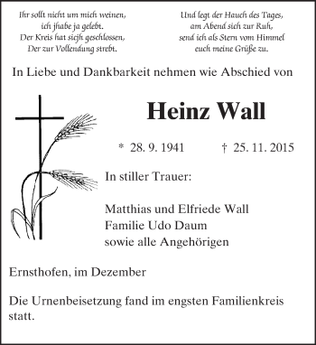 Traueranzeige von Heinz Wall von trauer.echo-online.de