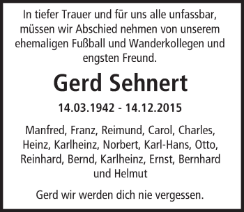 Traueranzeige von Gerd Sehnert von trauer.echo-online.de