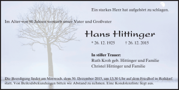 Traueranzeige von Hans Hittinger von trauer.echo-online.de