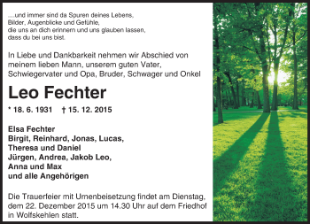 Traueranzeige von Leo Fechter von trauer.echo-online.de