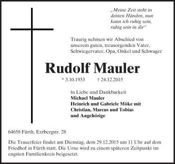 Traueranzeige von Rudolf Mauler von trauer.echo-online.de