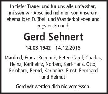 Traueranzeige von Gerd Sehnert von trauer.echo-online.de