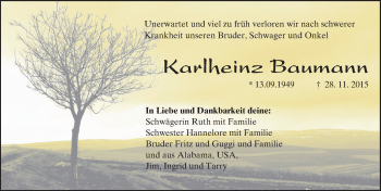 Traueranzeige von Karlheinz Baumann von trauer.echo-online.de
