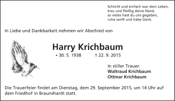 Traueranzeige von Harry Krichbaum von trauer.echo-online.de