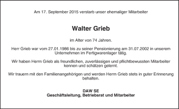 Traueranzeige von Walter Grieb von trauer.echo-online.de