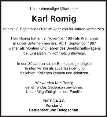 Traueranzeige von Karl Romig von trauer.echo-online.de