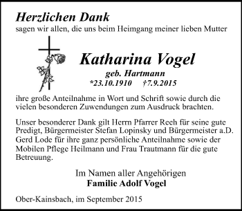 Traueranzeige von Katharina Vogel von trauer.echo-online.de