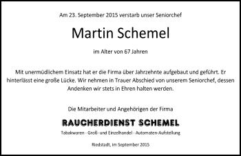 Traueranzeige von Martin Schemel von trauer.echo-online.de