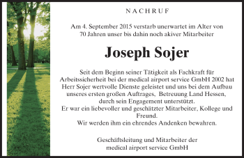 Traueranzeige von Joseph Sojer von trauer.echo-online.de