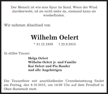Traueranzeige von Wilhelm Oelert von trauer.echo-online.de