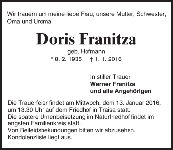 Traueranzeige von Doris Franitza von trauer.echo-online.de