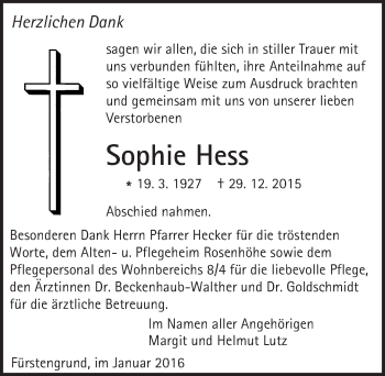 Traueranzeige von Sophie Hess von trauer.echo-online.de