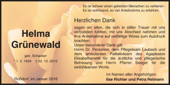 Traueranzeige von Helga Grünewald von trauer.echo-online.de