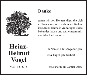 Traueranzeige von Heinz-Helmut Vogel von trauer.echo-online.de