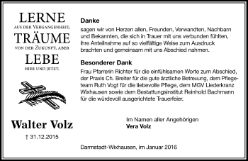 Traueranzeige von Walter Volz von trauer.echo-online.de