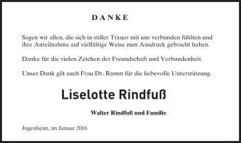 Traueranzeige von Liselotte Rindfuß von trauer.echo-online.de