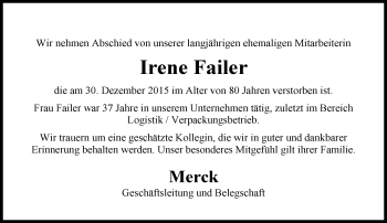 Traueranzeige von Irene Failer von trauer.echo-online.de
