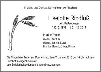 Traueranzeige von Liselotte Rindfuß von trauer.echo-online.de