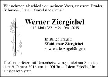 Traueranzeige von Werner Ziergiebel von trauer.echo-online.de