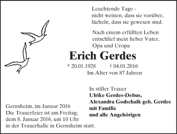 Traueranzeige von Erich Gerdes von trauer.echo-online.de