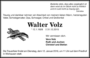 Traueranzeige von Walter Volz von trauer.echo-online.de