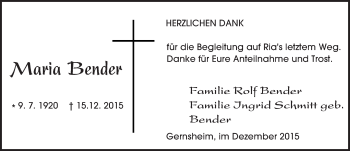 Traueranzeige von Maria Bender von trauer.echo-online.de