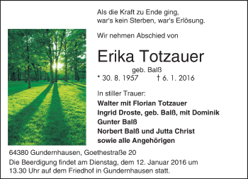 Traueranzeige von Erika Totzauer von trauer.echo-online.de