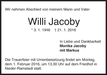 Traueranzeige von Willi Jacoby von trauer.echo-online.de