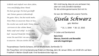 Traueranzeige von Gisela Schwarz von trauer.echo-online.de