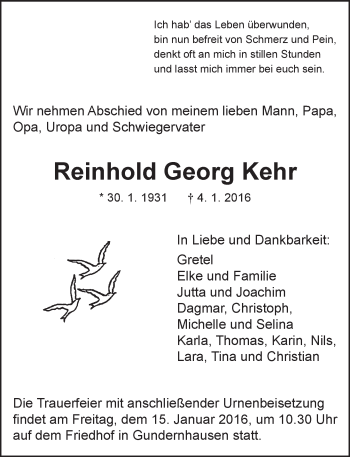 Traueranzeige von Reinhold Georg Kehr von trauer.echo-online.de