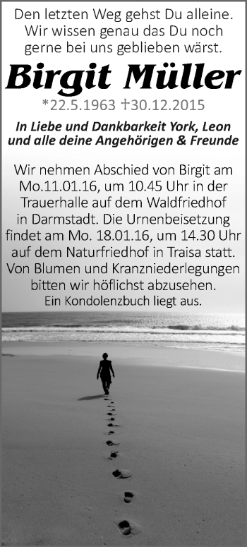 Traueranzeige von Birgit Müller von trauer.echo-online.de