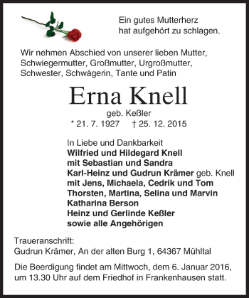 Traueranzeige von Erna Knell von trauer.echo-online.de