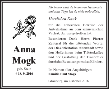 Traueranzeige von Anna Mogk von  Kreisanzeiger