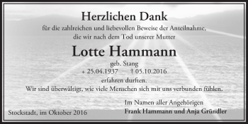 Traueranzeige von Lotte Hammann von Trauerportal Echo Online